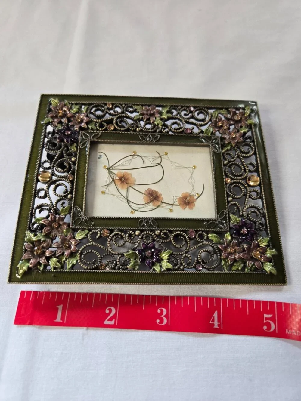 Romantic Floral Embellished Jeweled Metal Picture Frame
